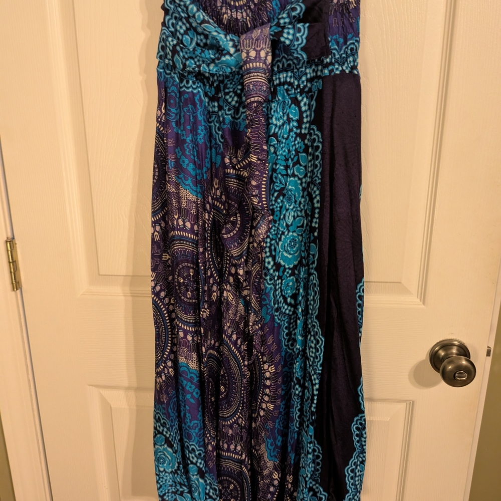 OS Boho Vibrant Maxi Skirt with Intricate Patterns In Shades of Blues
